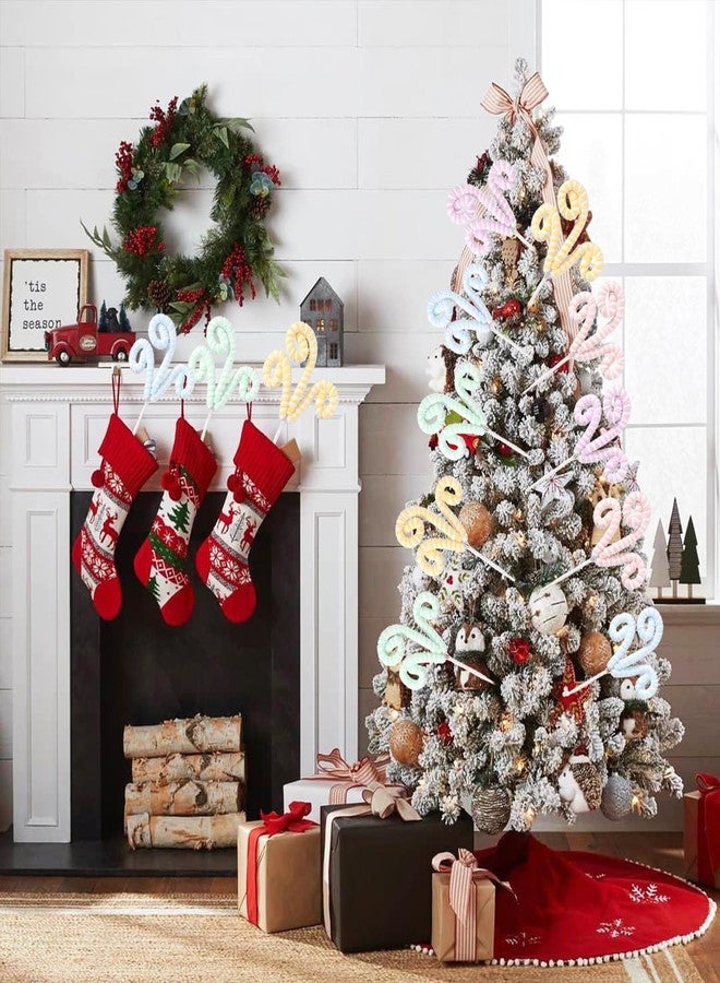 Tesochye 5pcs Set Macaron Color Christmas Decorations Picks, Pastel Woolen Candy Cane Christmas Tree Curly Picks, Christmas Tree Topper Decorations Home Vase Holiday Party Ornaments - Image 4